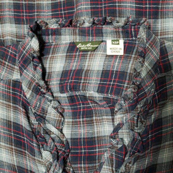 VTG Eddie Bauer Petite Blue Plaid Ruffle Buttoned Down Shirt - Picture 8 of 11